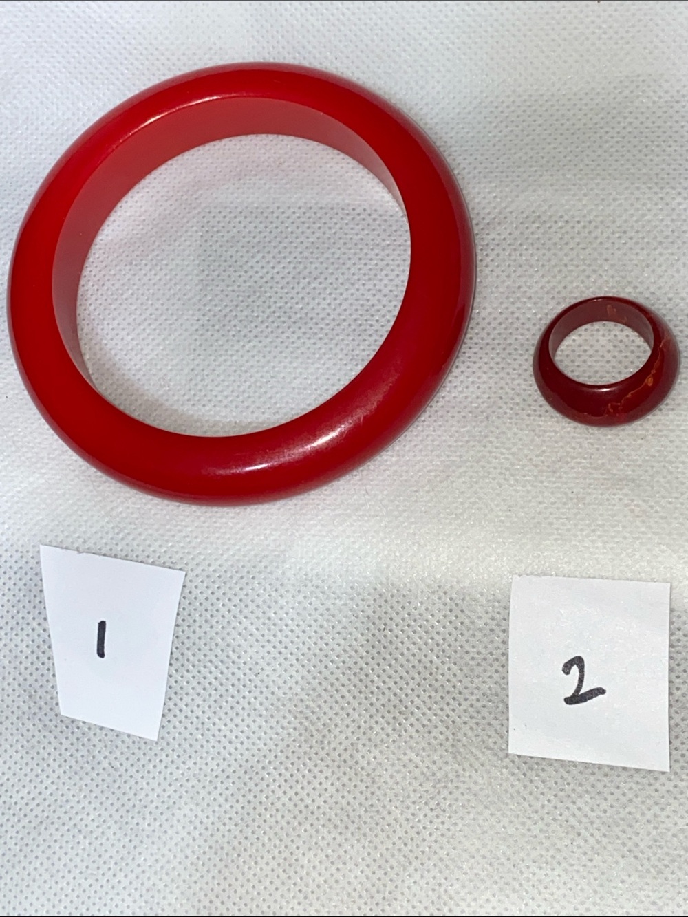 Red Bakelite bangle bracelet & ring
